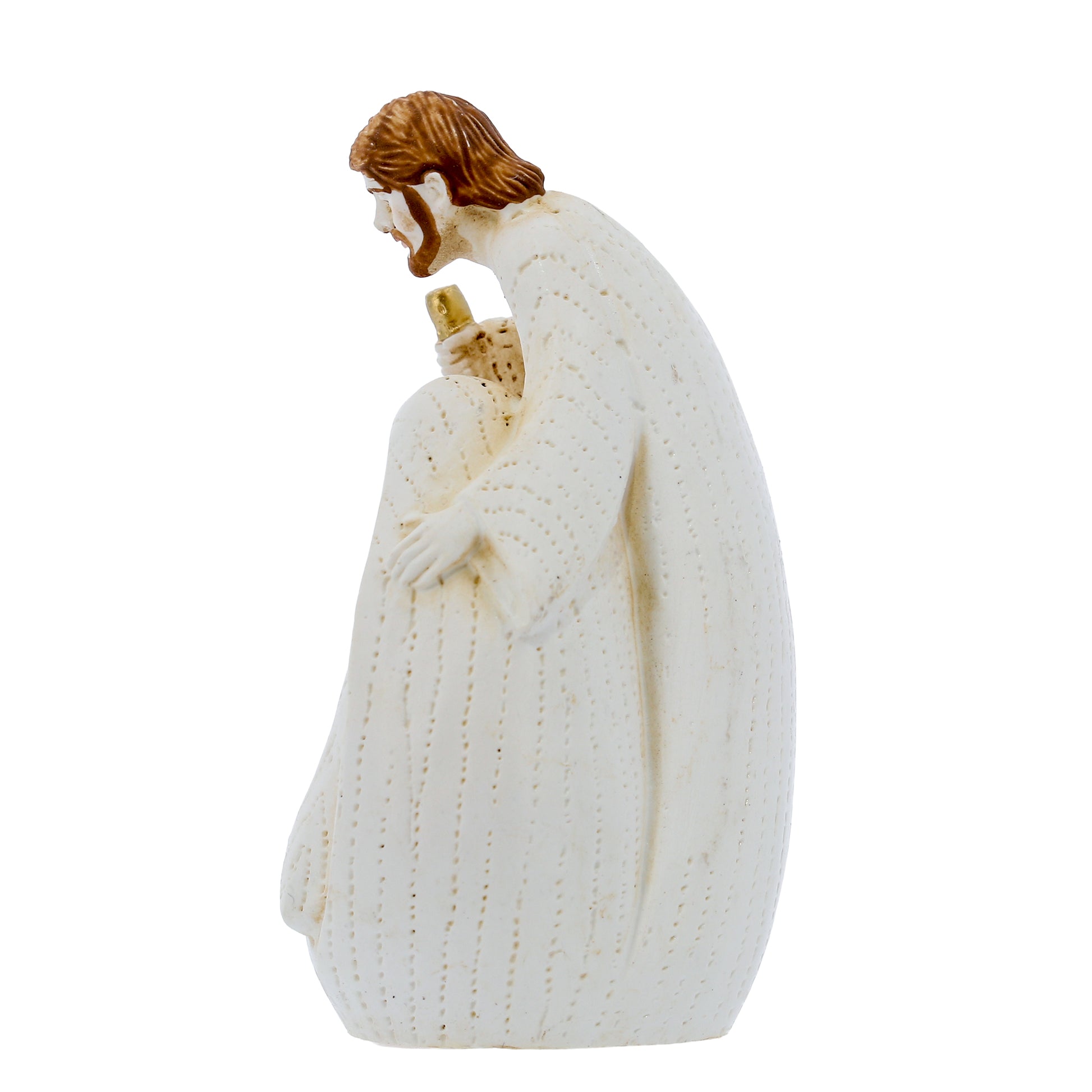 Sacra Famiglia in resina dipinta a mano con confezione. Altezza 8 cm
