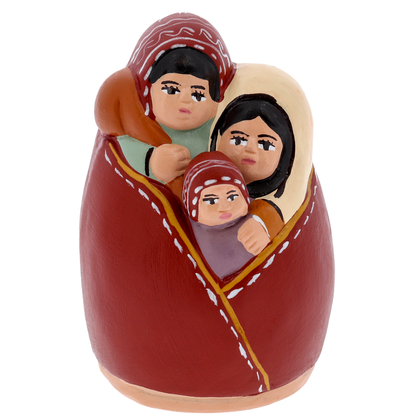 Presepe della tenerezza Sacra Famiglia artigianale – Nativita' in terracotta dipinta a mano. Dimensioni 4,5x8,5 cm