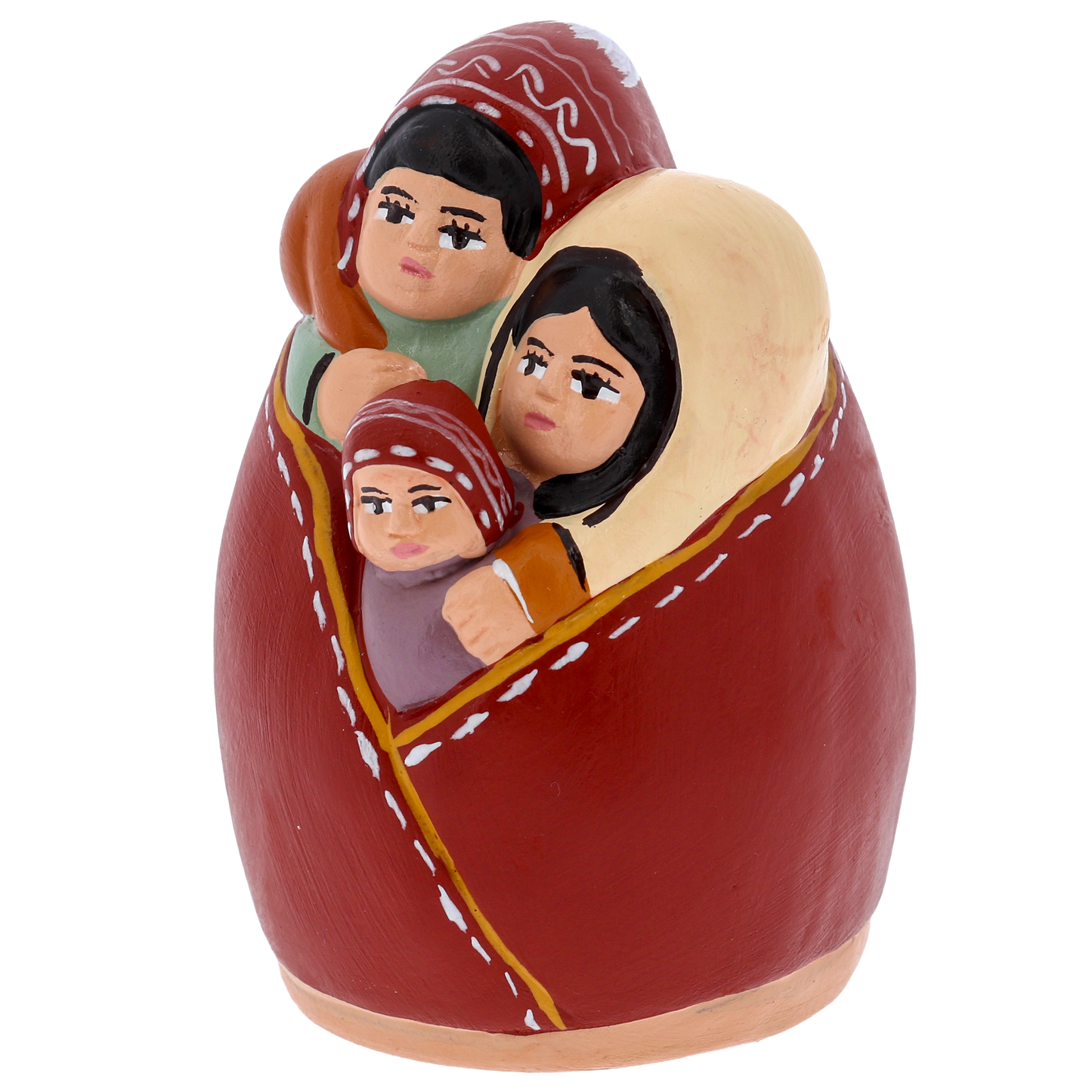 Presepe della tenerezza Sacra Famiglia artigianale – Nativita' in terracotta dipinta a mano. Dimensioni 4,5x8,5 cm
