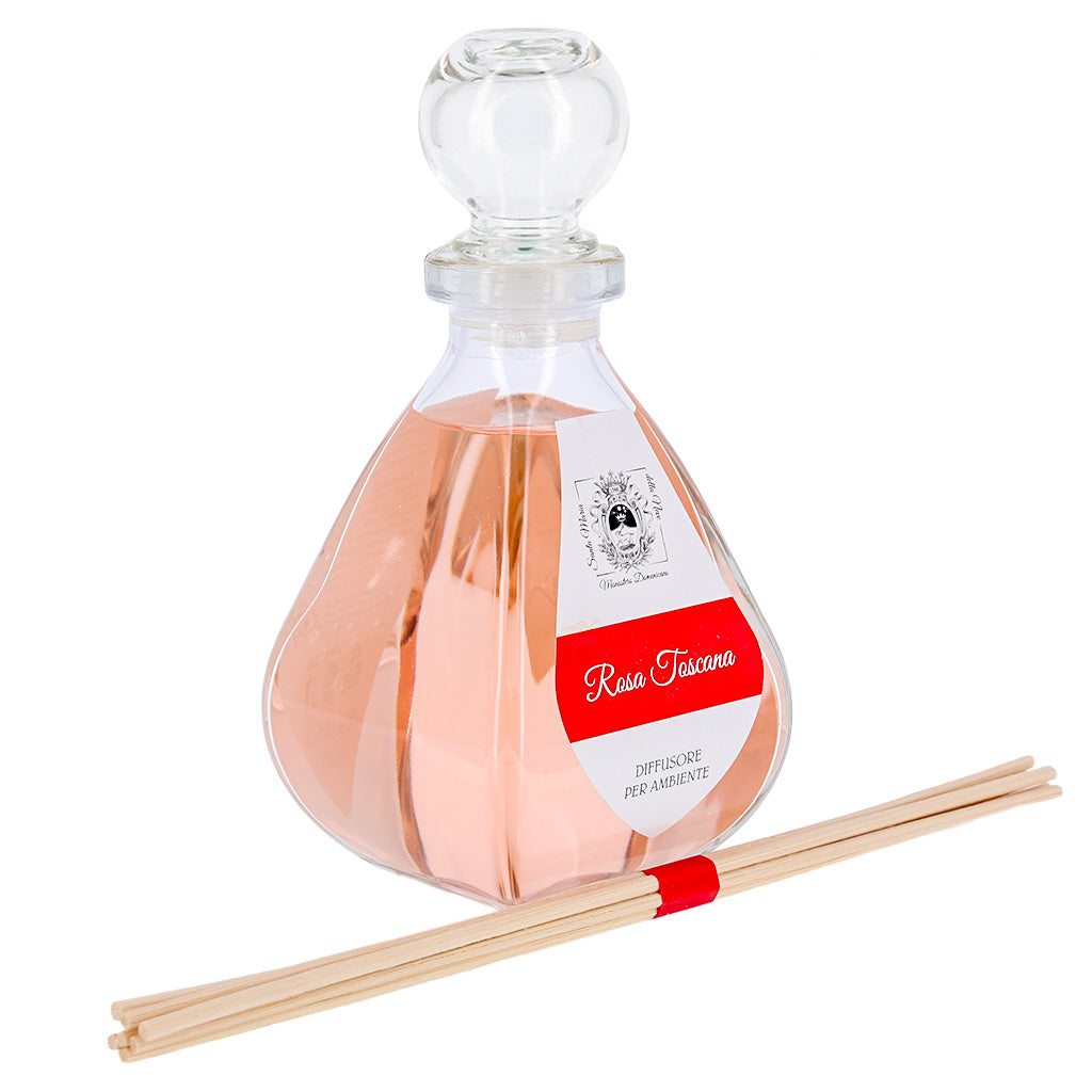 Diffusore per Ambienti, Rosa Toscana, con Bastoncini, Profumatore Casa. 250 ml