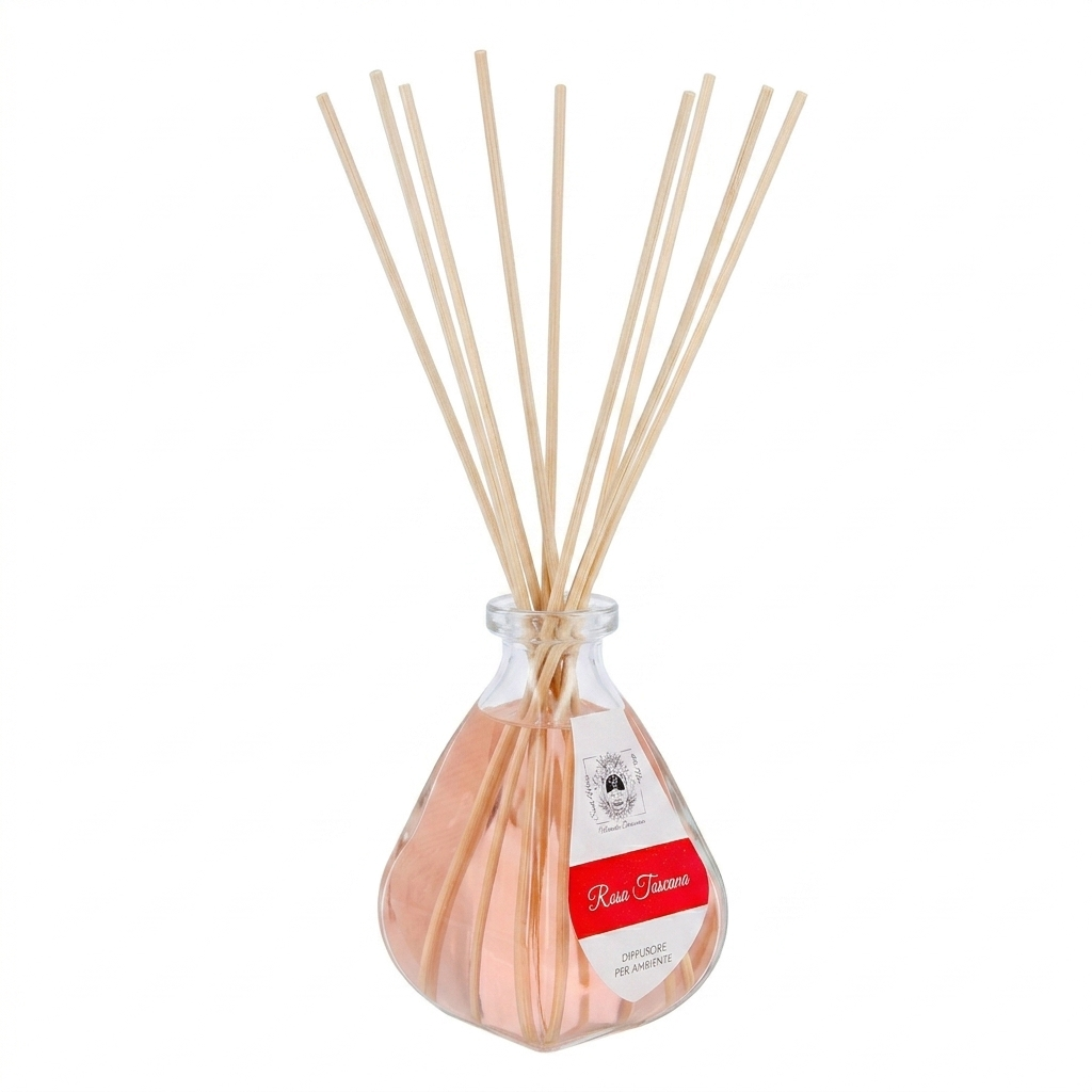 Diffusore per Ambienti, Rosa Toscana, con Bastoncini, Profumatore Casa. 250 ml