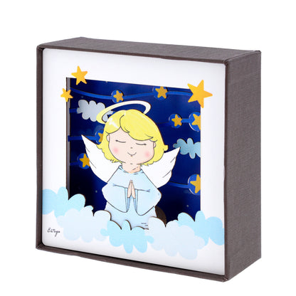 Quadro 3d in scatola, da appoggio, soggetto Angelo. Dimensioni 11,5x11,5 cm