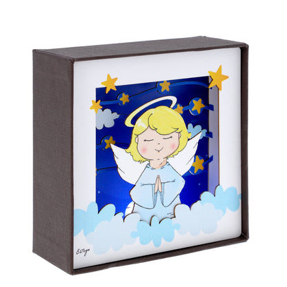 Quadro 3d in scatola, da appoggio, soggetto Angelo. Dimensioni 11,5x11,5 cm
