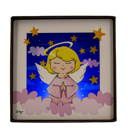 Quadro 3d in scatola, da appoggio, soggetto Angelo. Dimensioni 11,5x11,5 cm