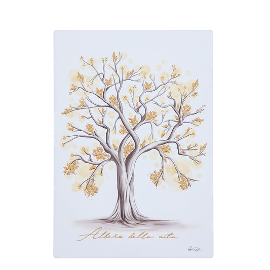 Quadro Albero della Vita in legno e foglia oro. Dimensioni 10x14 cm