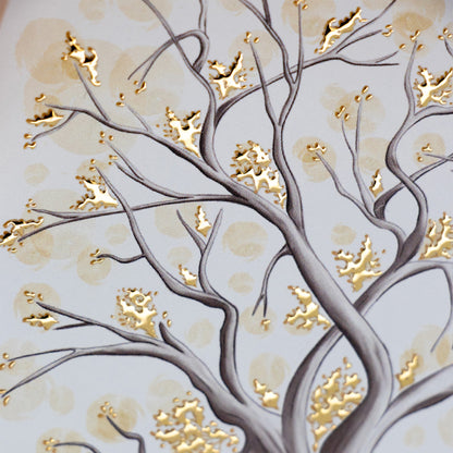 Quadro Albero della Vita in legno e foglia oro. Dimensioni 10x14 cm