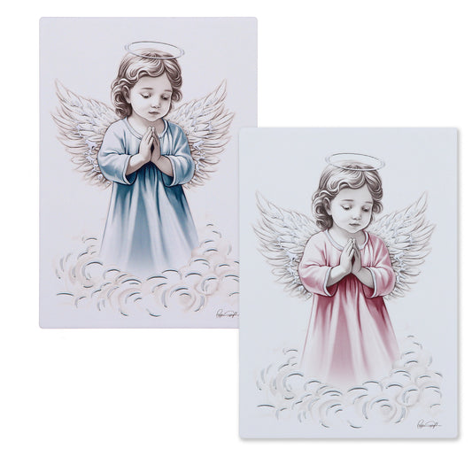 Quadro Angelo in legno con dettagli in foglia argento. Dimensioni 10x14 cm