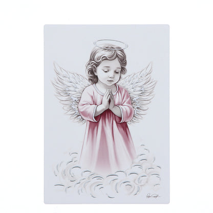 Quadro Angelo in legno con dettagli in foglia argento. Dimensioni 10x14 cm