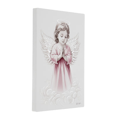 Quadro Angelo in legno con dettagli in foglia argento. Dimensioni 10x14 cm