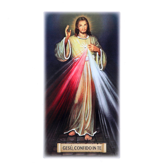 Quadro in legno Gesù Misericordioso con dettagli argentati. Dimensioni 9x18 cm