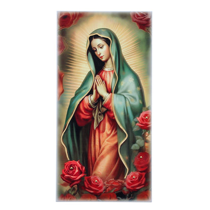 Quadro in legno Madonna di Guadalupe con dettagli dorati. Dimensione 18x36 cm