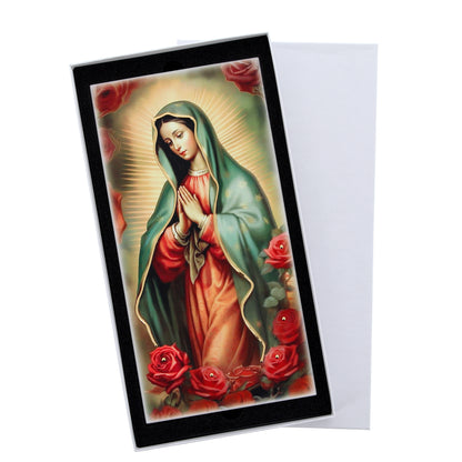 Quadro in legno Madonna di Guadalupe con dettagli dorati. Dimensione 18x36 cm