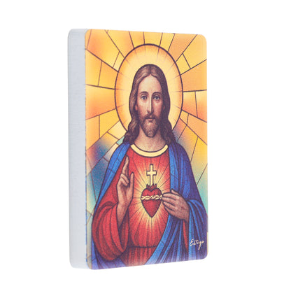 Quadro Sacro Cuore di Gesù lucido 5,5x7,5 cm legno MDF