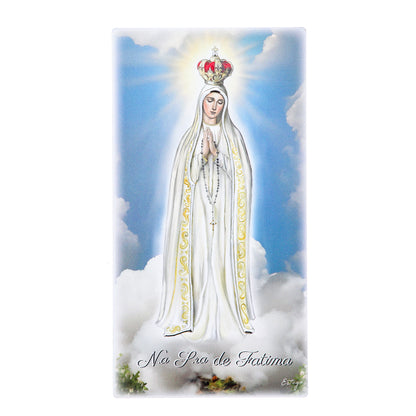 Quadro in legno Madonna di Fatima con dettagli argentati. Dimensioni 9x18 cm