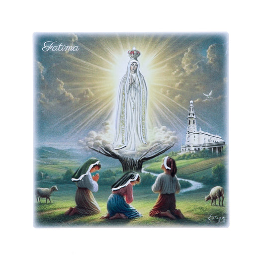 Quadro in legno Madonna di Fatima con dettagli argentati. Dimensioni 12,5x12,5 cm