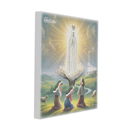 Quadro in legno Madonna di Fatima con dettagli argentati. Dimensioni 12,5x12,5 cm