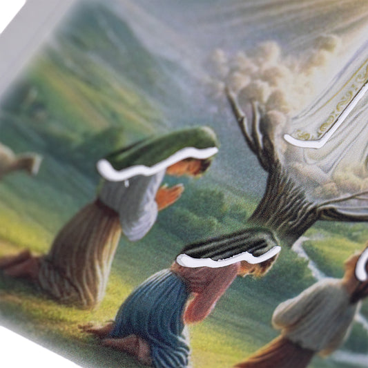 Quadro in legno Madonna di Fatima con dettagli argentati. Dimensioni 12,5x12,5 cm