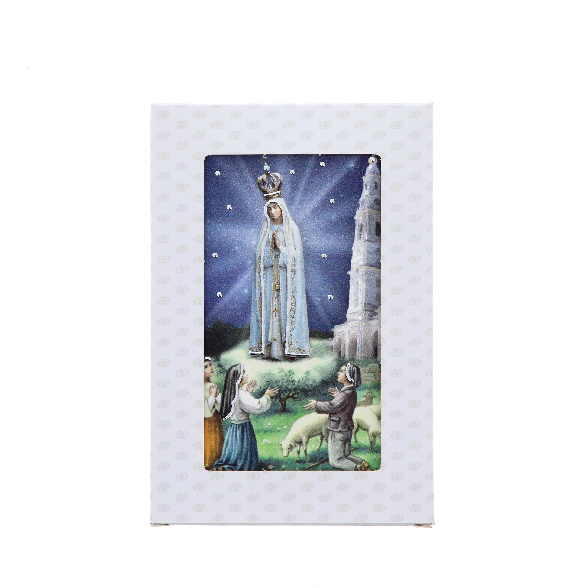 Quadro in legno Madonna di Fatima con dettagli argentati. Dimensioni 9x13,5 cm