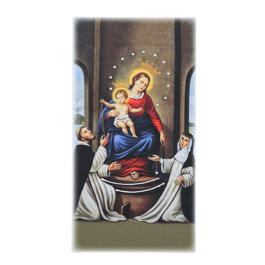Quadro in legno Vergine di Pompei con dettagli argentati. Dimensioni 9x18 cm