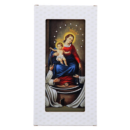 Quadro in legno Vergine di Pompei con dettagli argentati. Dimensioni 9x18 cm