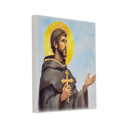 Quadro in legno San Francesco con dettagli dorati. Dimensioni 12,5x12,5 cm