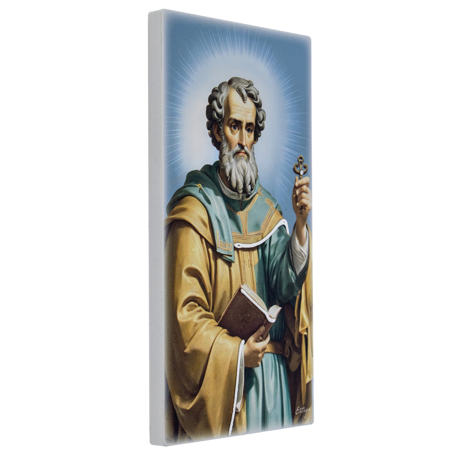 Quadro in legno San Pietro con dettagli argentati. Dimensioni 9x18 cm