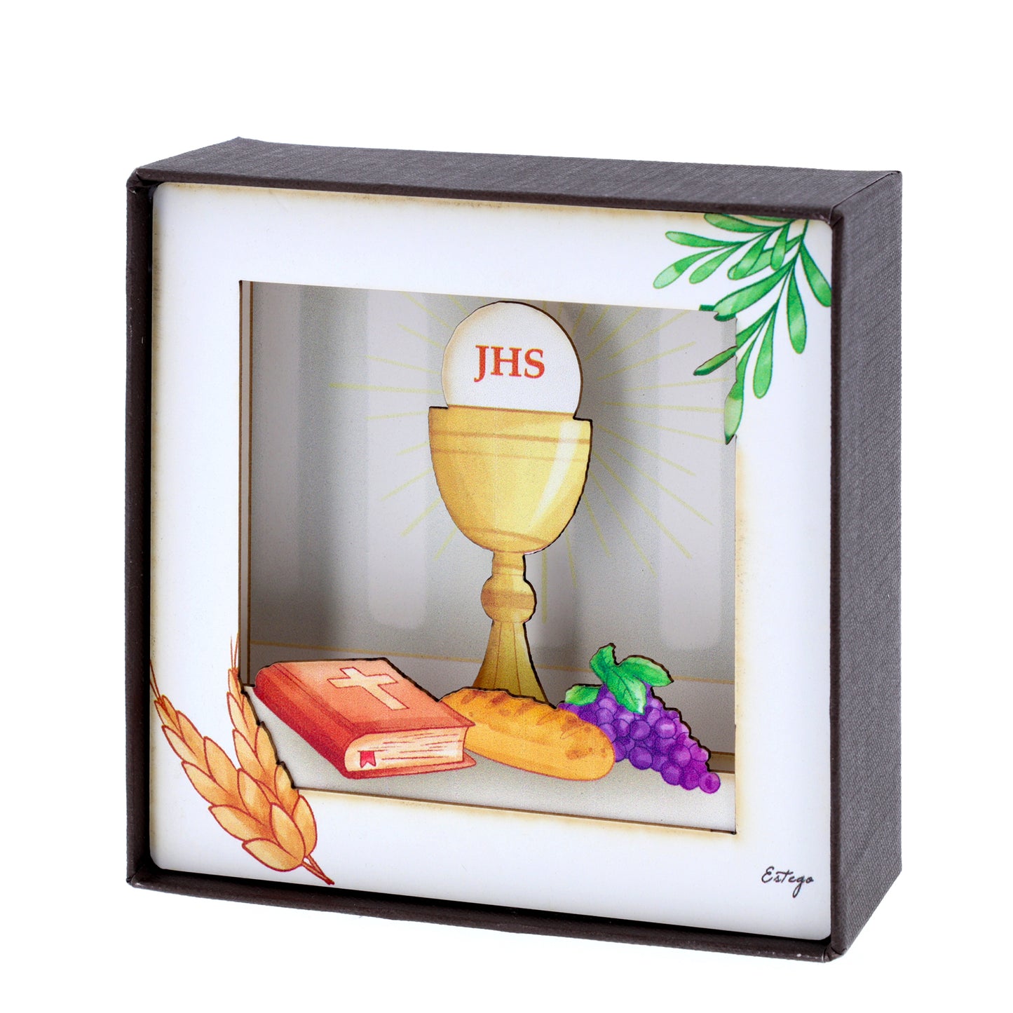 Quadro 3d in scatola, da appoggio, Prima Comunione. Dimensioni 11,5x11,5 cm