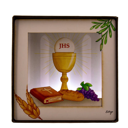 Quadro 3d in scatola, da appoggio, Prima Comunione. Dimensioni 11,5x11,5 cm