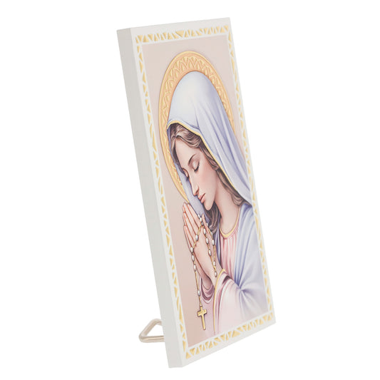 Quadro Madonna in preghiera in Legno e Foglia Argento - 9x13,5 cm