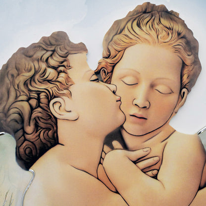 Quadro Angeli con immagine in rilievo e decorazioni argentate. Dimensioni 46x29 cm