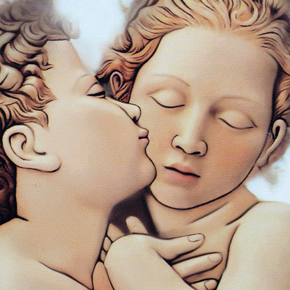 Quadro sagomato Angeli con decorazioni argentate in rilievo. Dimensioni 80x44 cm