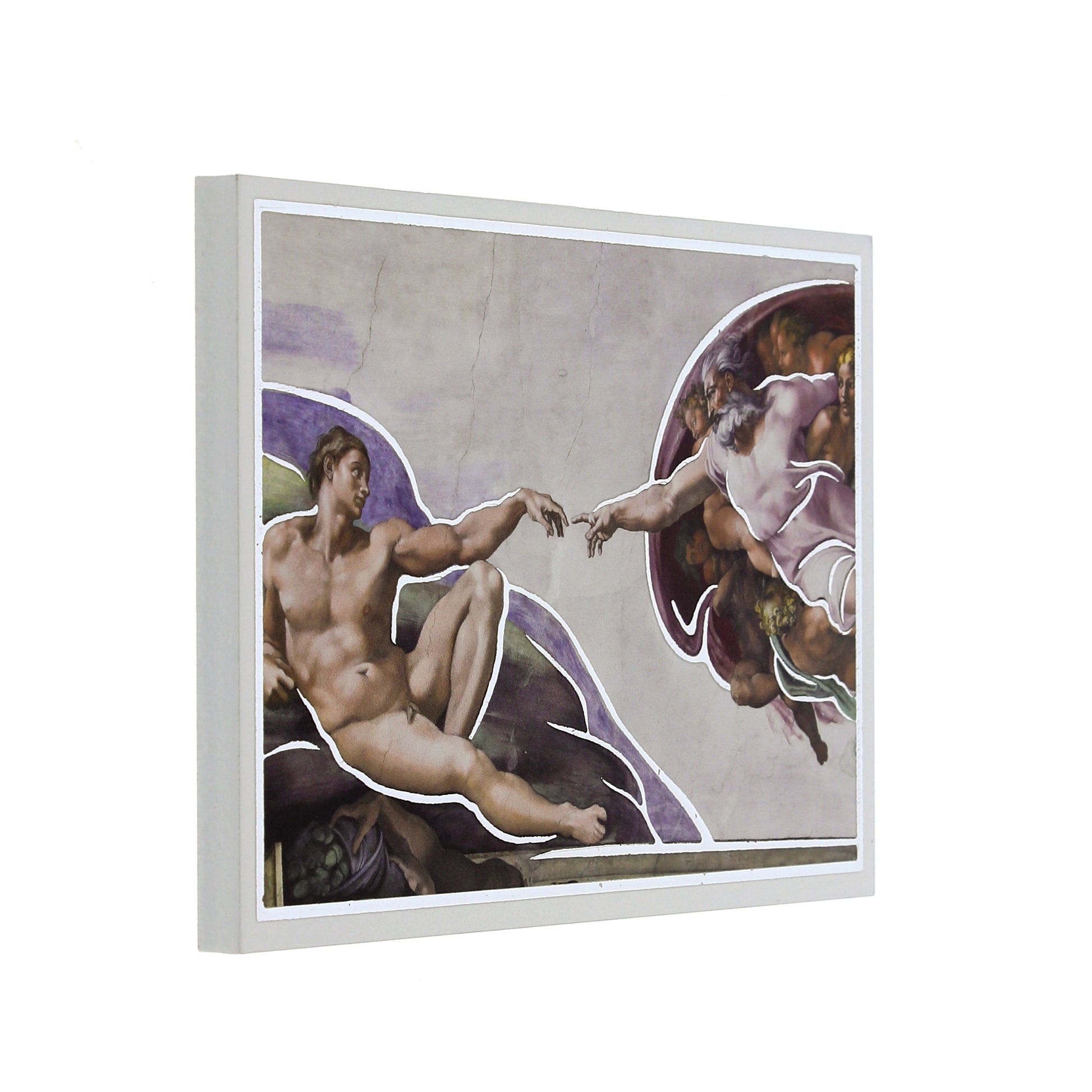 Quadro La Creazione di Adamo in legno e dettagli in foglia argento. Dimensioni 9x13,5 cm