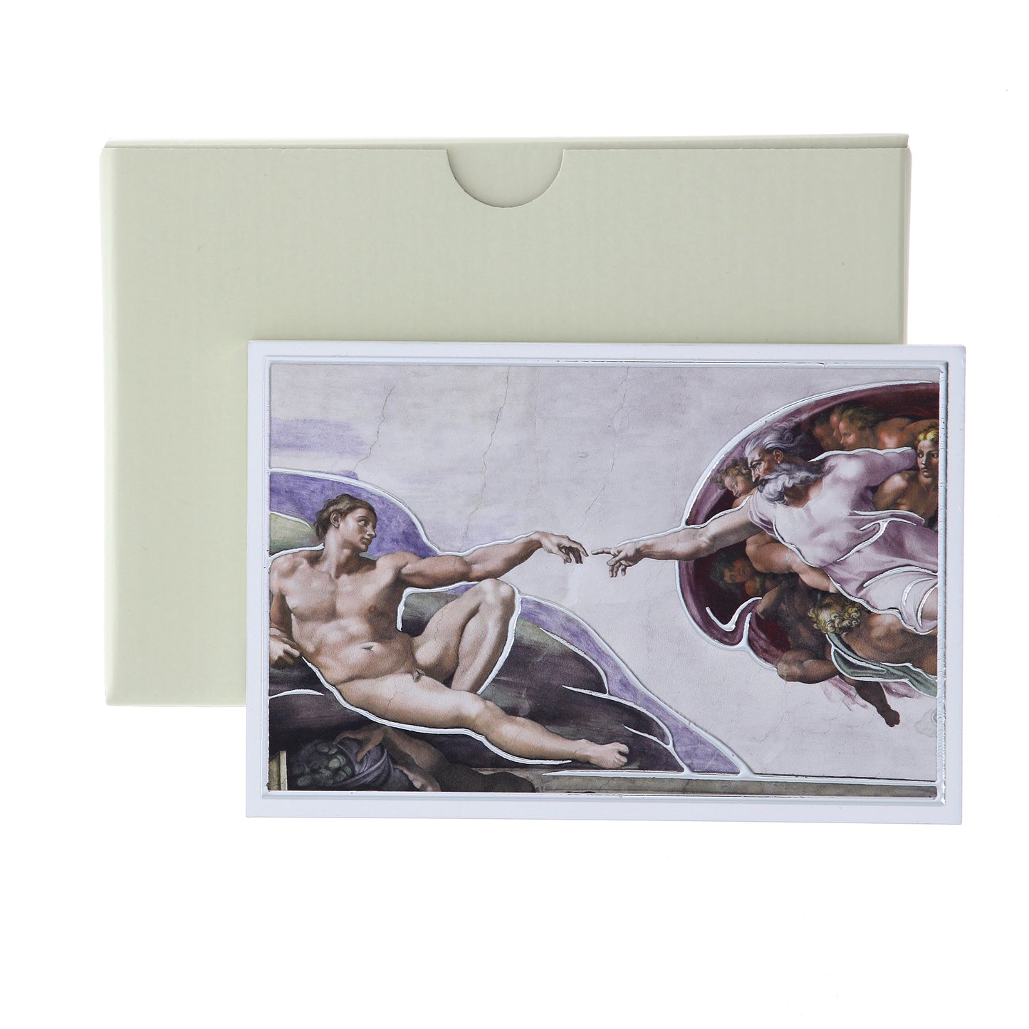 Quadro La Creazione di Adamo in legno e dettagli in foglia argento. Dimensioni 9x13,5 cm