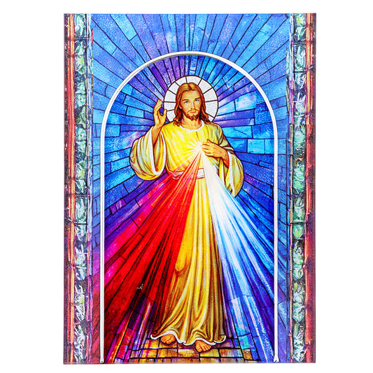 Quadro Gesù Misericordioso in vetro – Immagine sacra da tavolo o da appendere con basetta – 13 × 18 cm