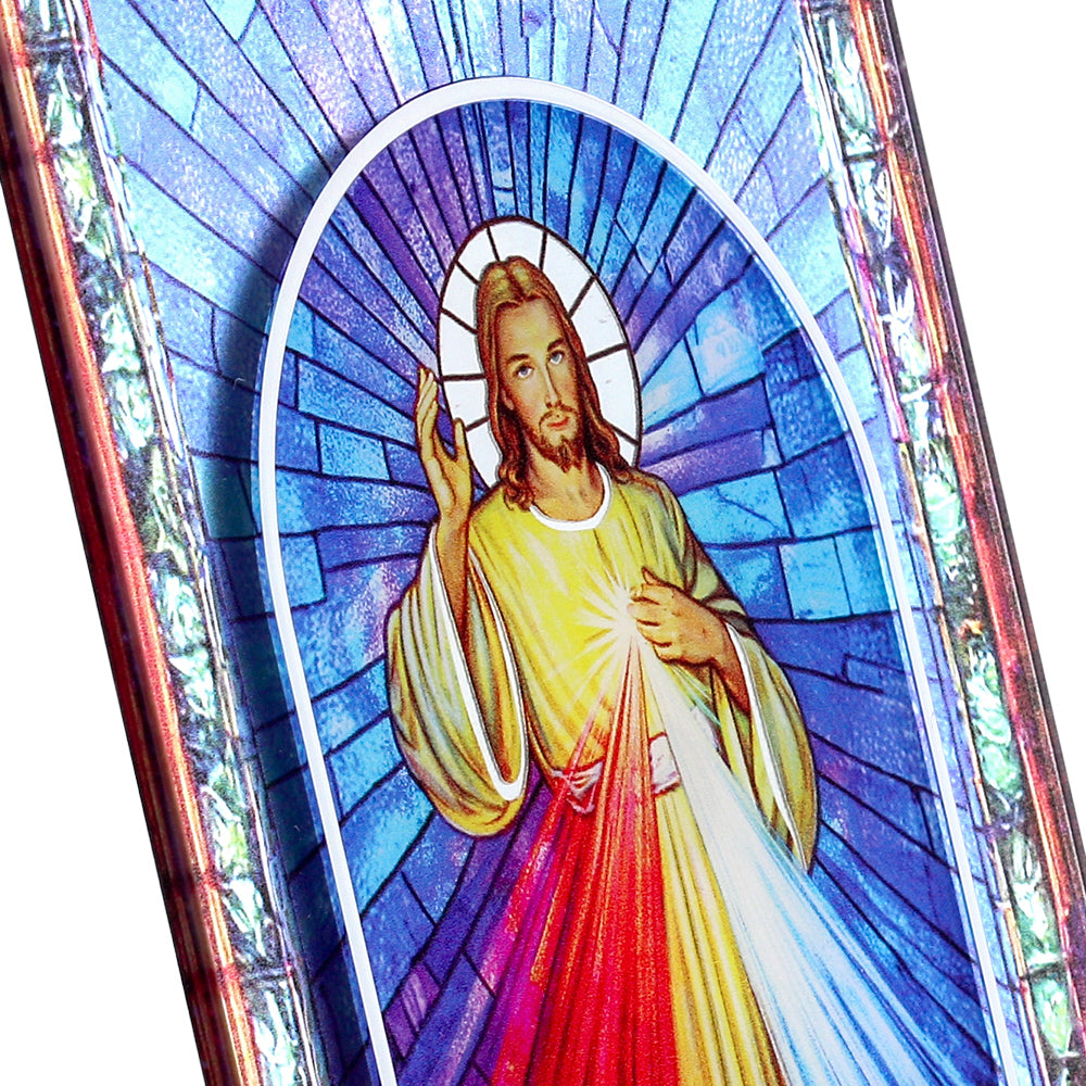 Quadro Gesù Misericordioso in vetro – Immagine sacra da tavolo o da appendere con basetta – 13 × 18 cm