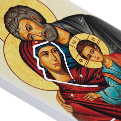 Quadro in legno Sacra Famiglia con dettagli argentati. Dimensione 25x17 cm