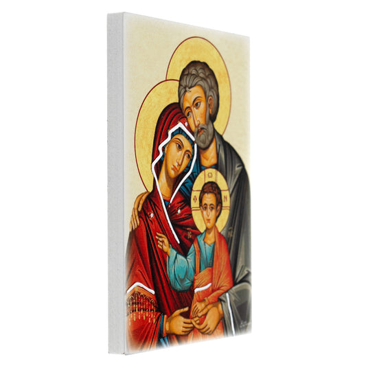 Quadro in legno Sacra Famiglia con dettagli argentati. Dimensione 25x17 cm