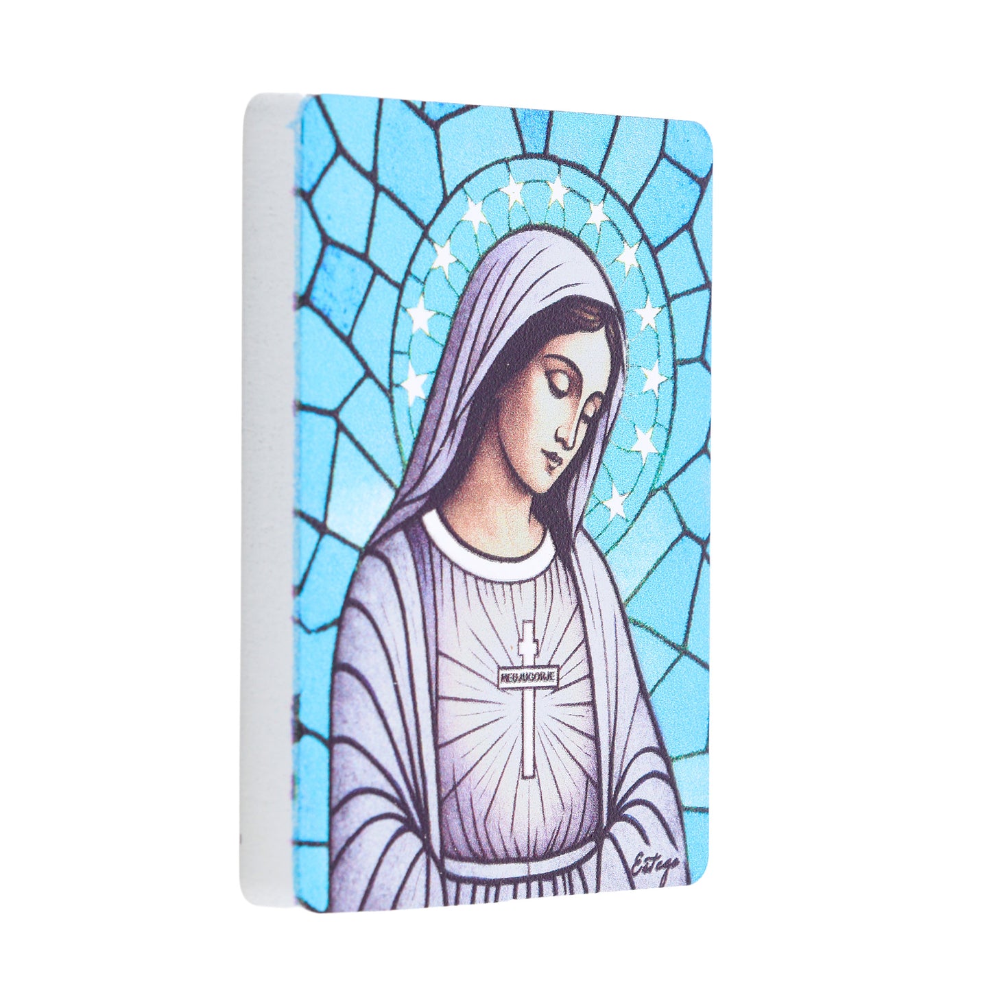 Quadretto Madonna Medjugorje lucido 5,5x7,5 cm legno MDF