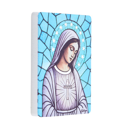 Quadretto Madonna Medjugorje lucido 5,5x7,5 cm legno MDF