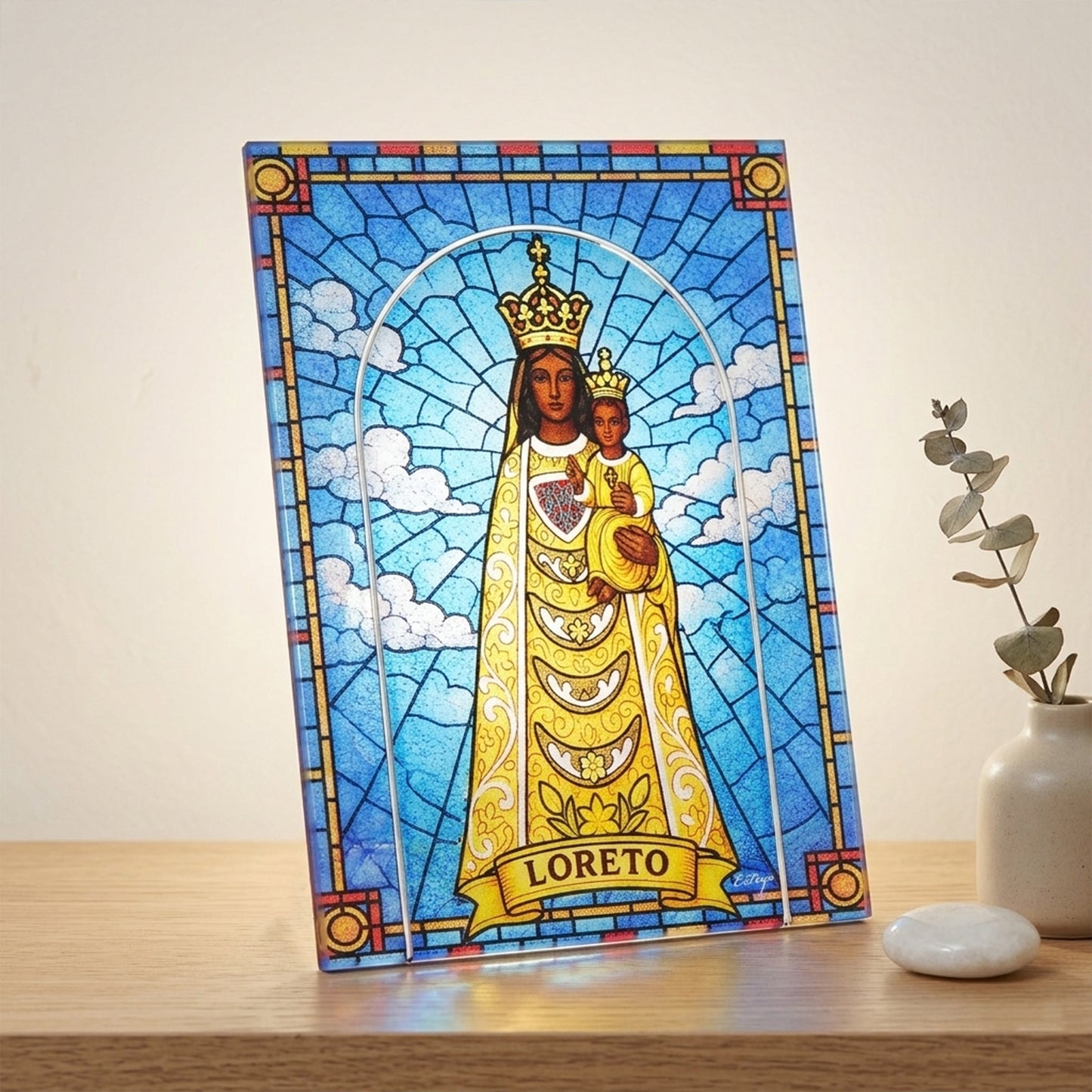 Quadro Madonna di Loreto in Vetro da Tavolo e Parete - 13x18 cm