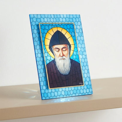 Quadro San Charbel in Vetro da Tavolo e Parete - 13x18 cm