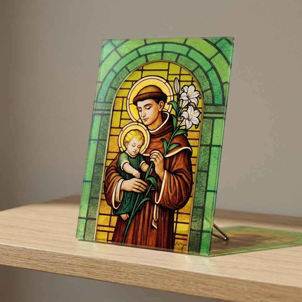Quadro Sant' Antonio in Vetro da Tavolo e Parete - 13x18 cm