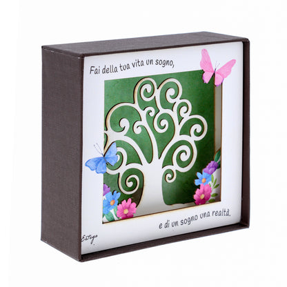 Quadro 3d in scatola, da appoggio, soggetto Albero della Vita. Dimensioni 11,5x11,5 cm