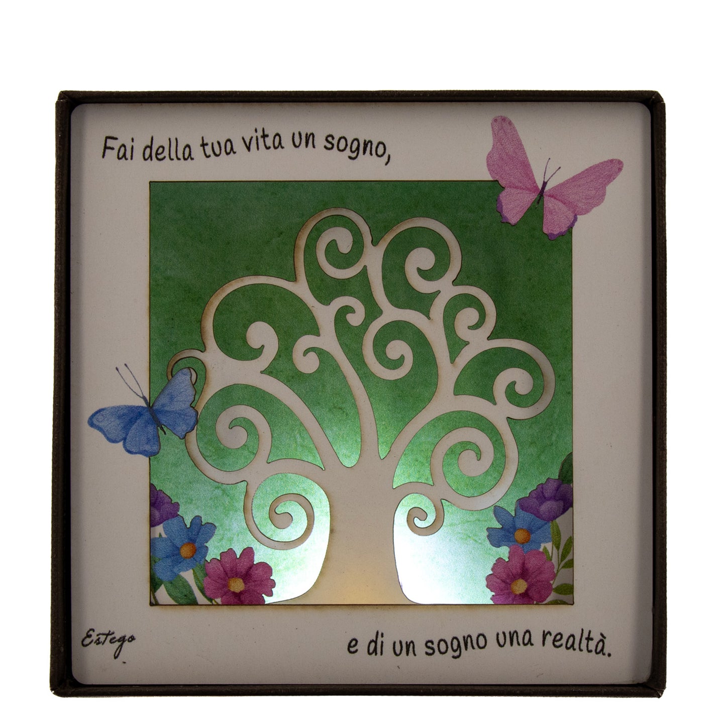Quadro 3d in scatola, da appoggio, soggetto Albero della Vita. Dimensioni 11,5x11,5 cm
