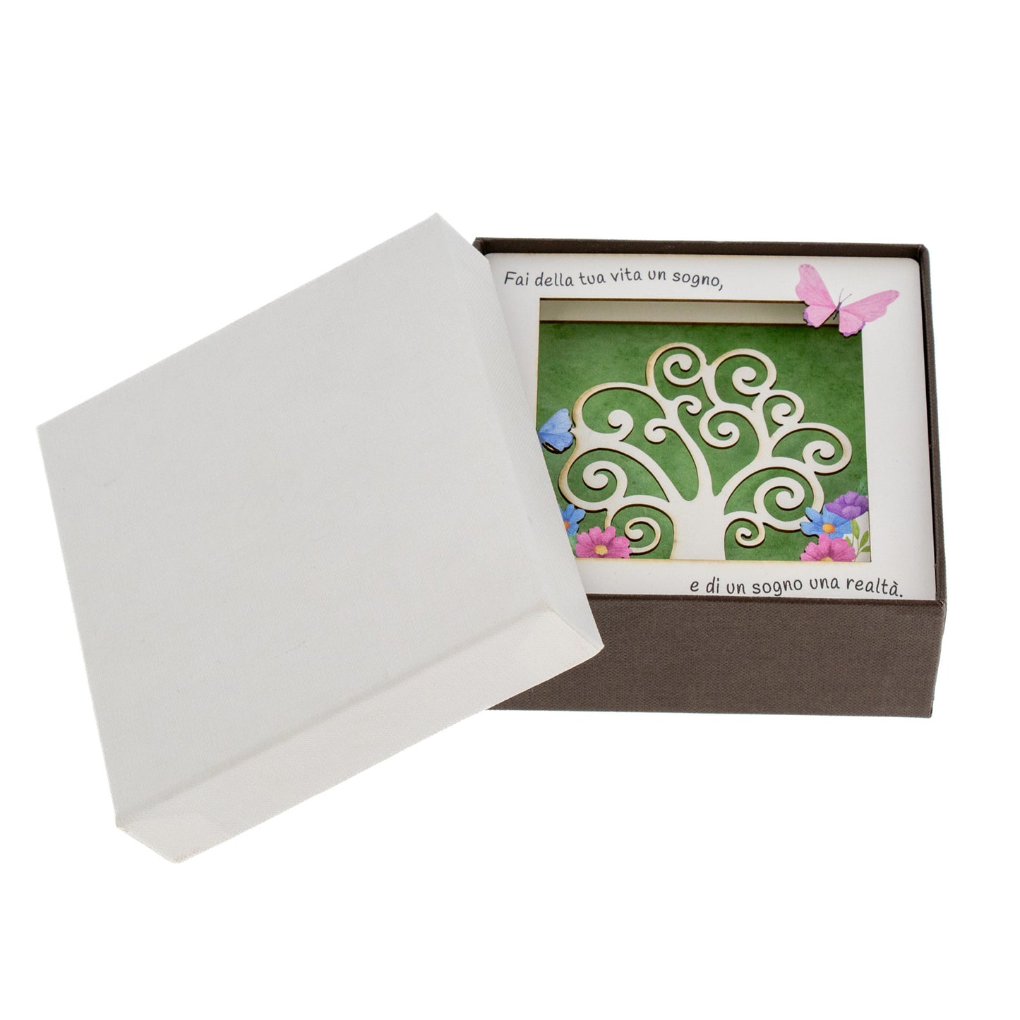 Quadro 3d in scatola, da appoggio, soggetto Albero della Vita. Dimensioni 11,5x11,5 cm