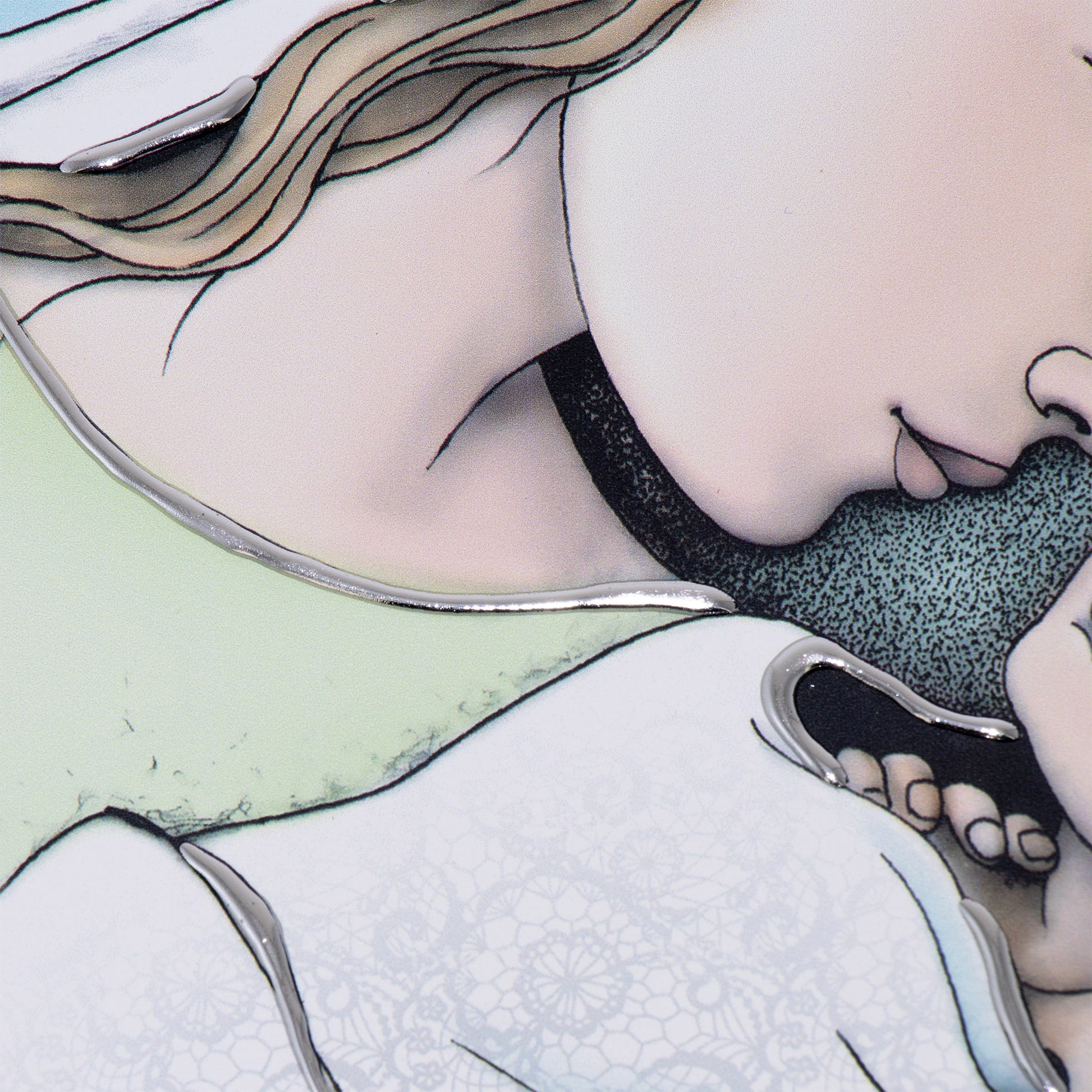 Quadro Madonna con Bambino con decorazioni in rilievo argentate dimensioni 50x29 cm