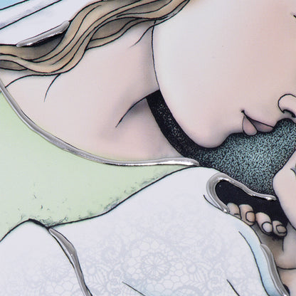 Quadro Madonna con Bambino con decorazioni in rilievo argentate dimensioni 50x29 cm