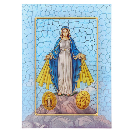 Quadro Madonna Miracolosa in vetro – Immagine sacra da tavolo o da appendere con basetta – 13 × 18 cm