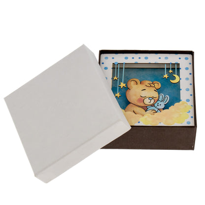 Quadro 3d in scatola, da appoggio, soggetto Orsacchiotto. Dimensioni 11,5x11,5 cm