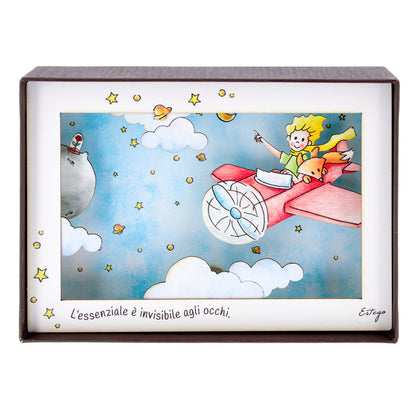 Quadro 3d in scatola, da appoggio, soggetto Piccolo Principe. Dimensioni 17x12 cm
